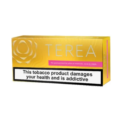 TEREA Yellow karton kutusu, sarı tonlu ambalaj, yumuşak tütün profili